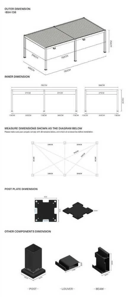Pavėsinė Pergola DELUXE PRO AUTOMATIC 4x8 su LED, Anthracite