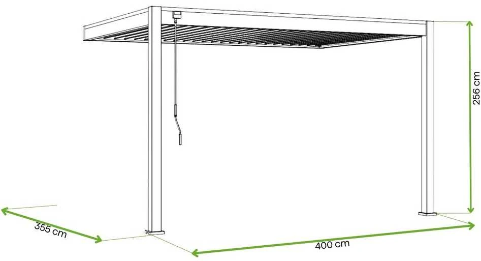 Pavėsinė Pergola DELUXE WALL 3.6x4, Baltas (montuojama prie sienos)
