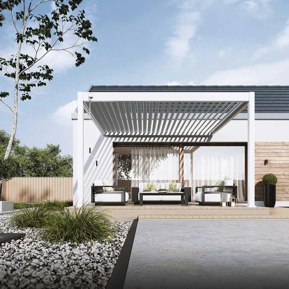 Pavėsinė Pergola DELUXE WALL 3.6x4, Baltas (montuojama prie sienos)