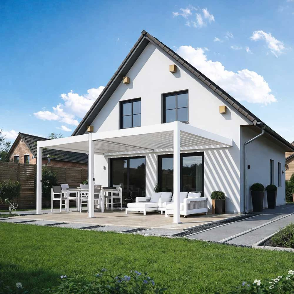Pavėsinė Pergola DELUXE WALL 3.6x6, Baltas (montuojama prie sienos)