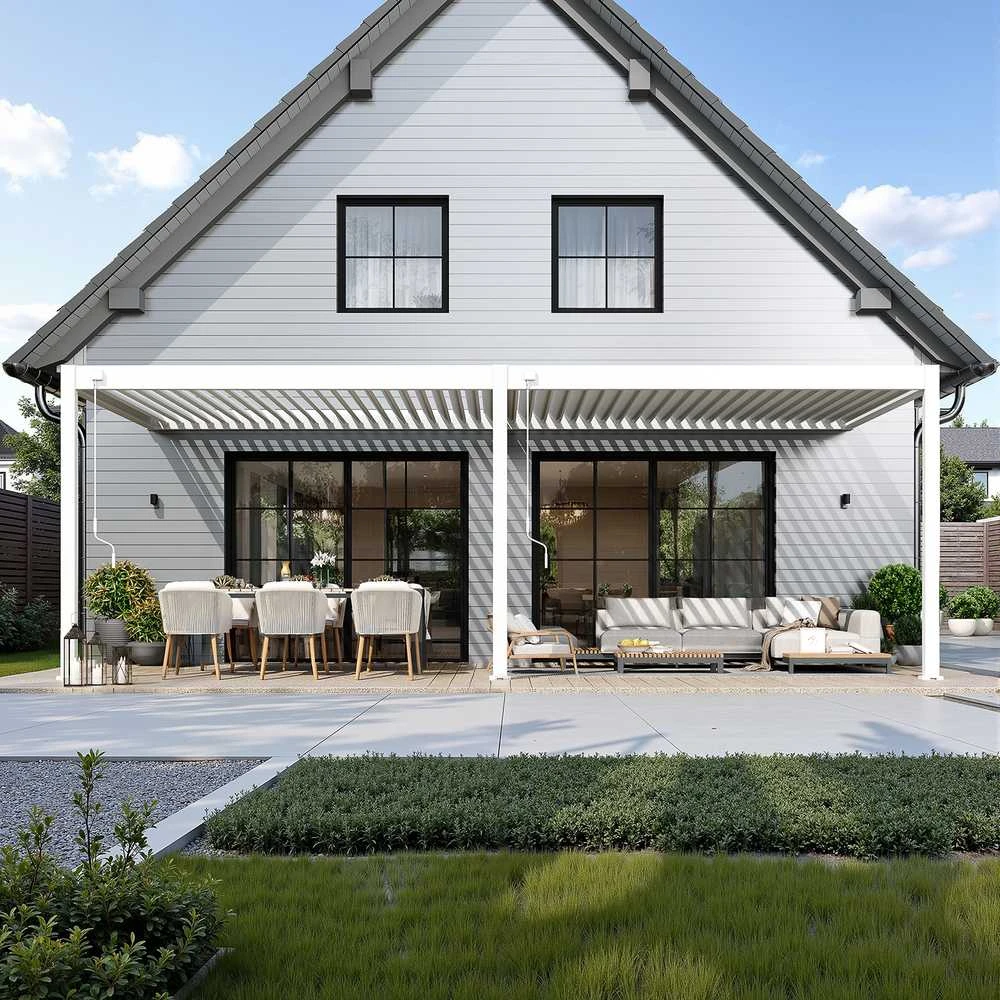 Pavėsinė Pergola DELUXE WALL 3.6x7.2, Baltas (montuojama prie sienos)