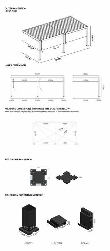 Pavėsinė Pergola DELUXE WALL 3.6x7.2, Baltas (montuojama prie sienos)