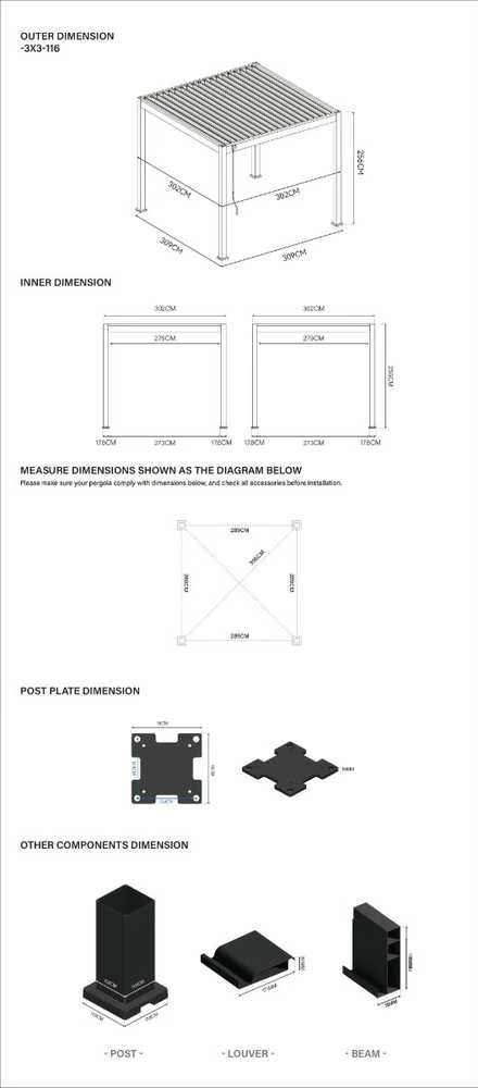 Pavėsinė Pergola ELEGANCE 3x3, Anthracite/Light Pilkas