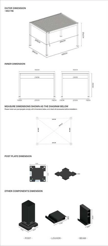 Pavėsinė Pergola ELEGANCE 3x4, Anthracite/Light Pilkas