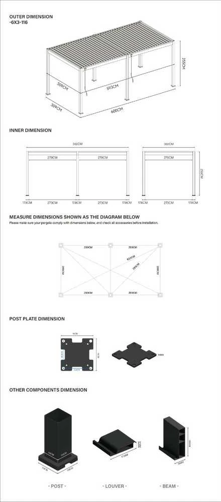 Pavėsinė Pergola ELEGANCE 3x6, Baltas