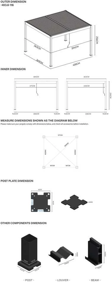 Pavėsinė Pergola ELEGANCE DUO 3.6x4, Baltas