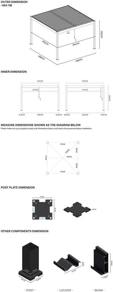 Pavėsinė Pergola ELEGANCE DUO 4x4, Baltas