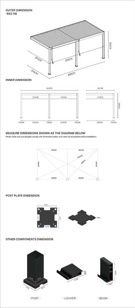 Pavėsinė Pergola ELEGANCE WALL 3x6, Anthracite, montuojama prie sienos