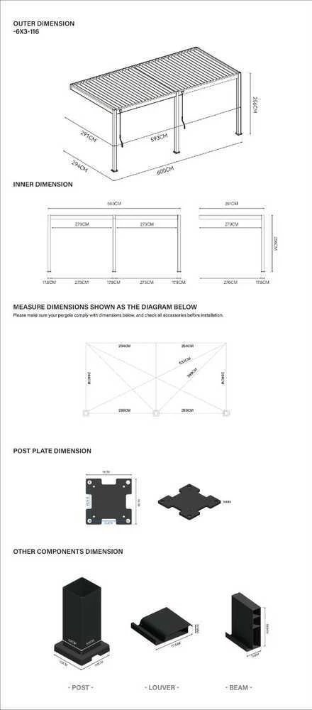 Pavėsinė Pergola ELEGANCE WALL 3x6, Anthracite/Light Pilkas, montuojama prie sienos