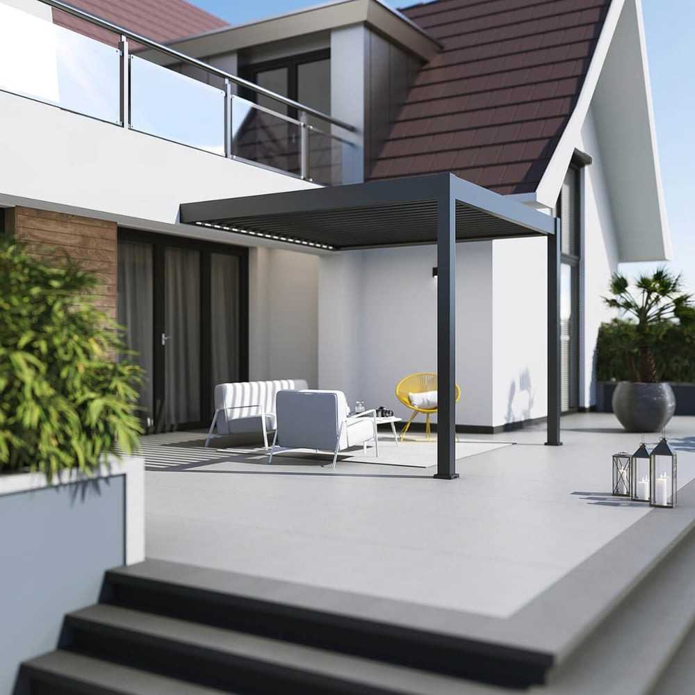 Pavėsinė Pergola ELEGANCE WALL AUTOMATIC 3x3 su LED, Anthracite, montuojama prie sienos