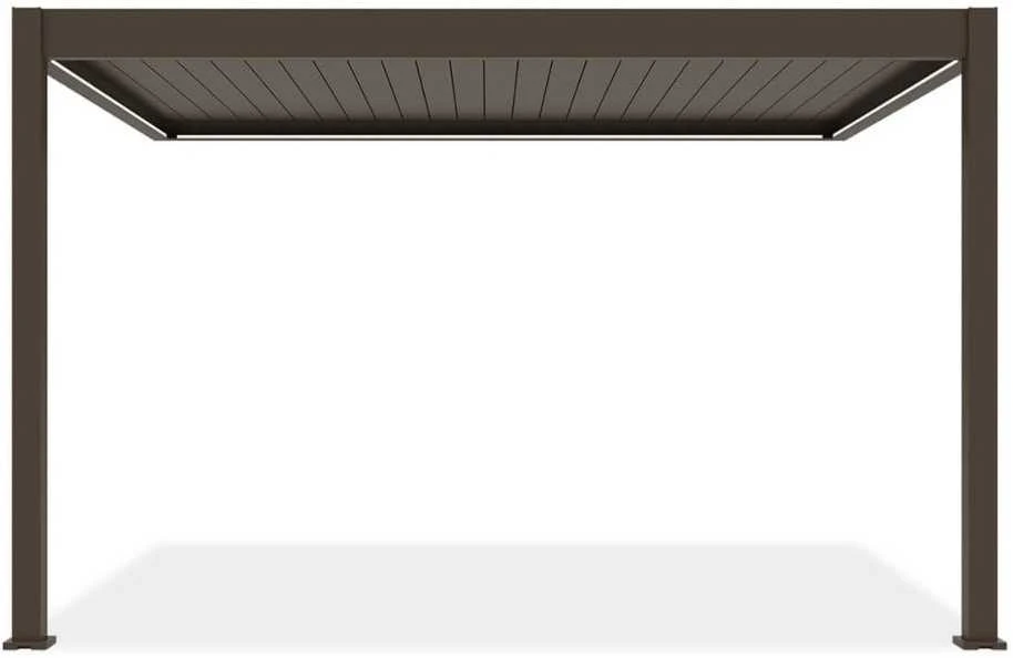 Pavėsinė Pergola ELEGANCE WALL AUTOMATIC 3x4 su LED, Taupe, montuojama prie sienos