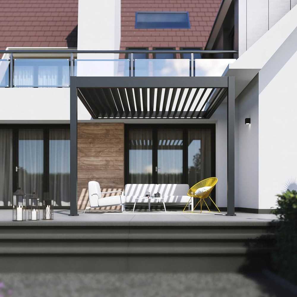 Pavėsinė Pergola ELEGANCE WALL AUTOMATIC 3x3 su LED, Anthracite, montuojama prie sienos