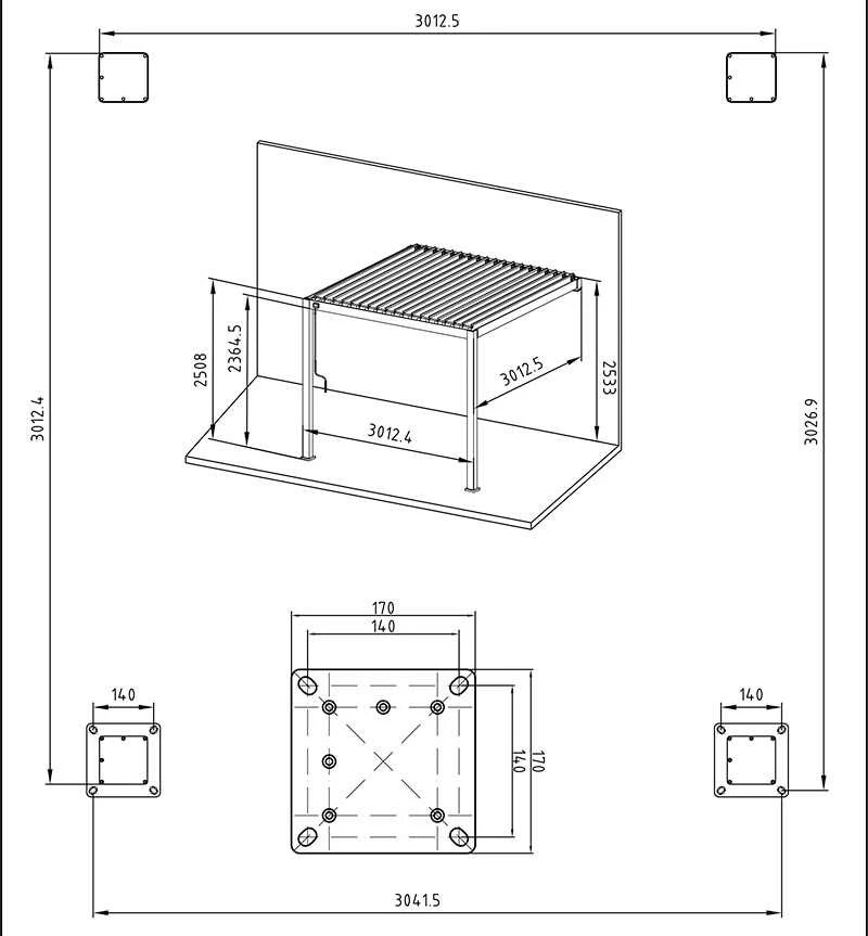 Pavėsinė Pergola Premium Wall 3x3 Anthracite, montuojama prie sienos