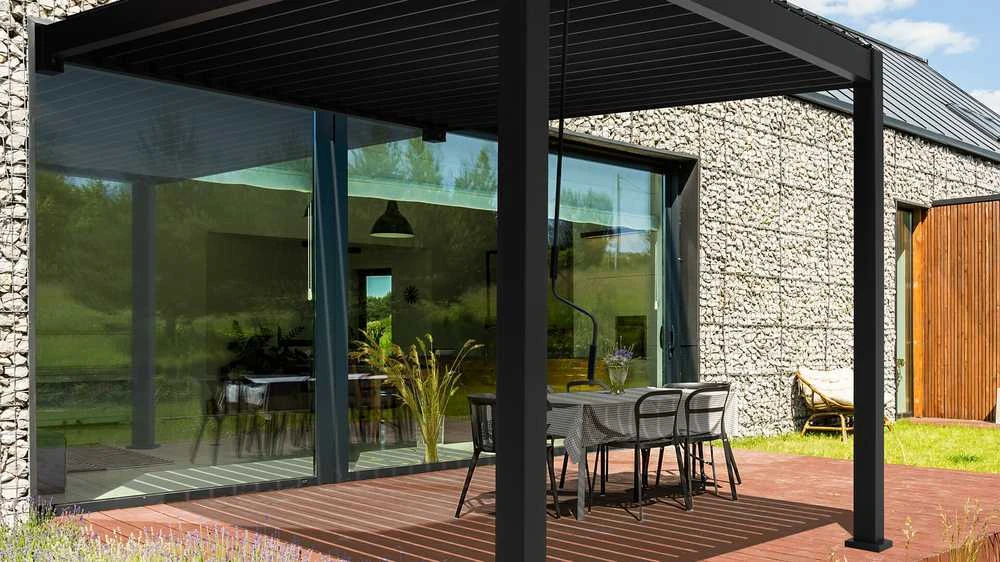 Pavėsinė Pergola Premium Wall 3x3 Anthracite, montuojama prie sienos