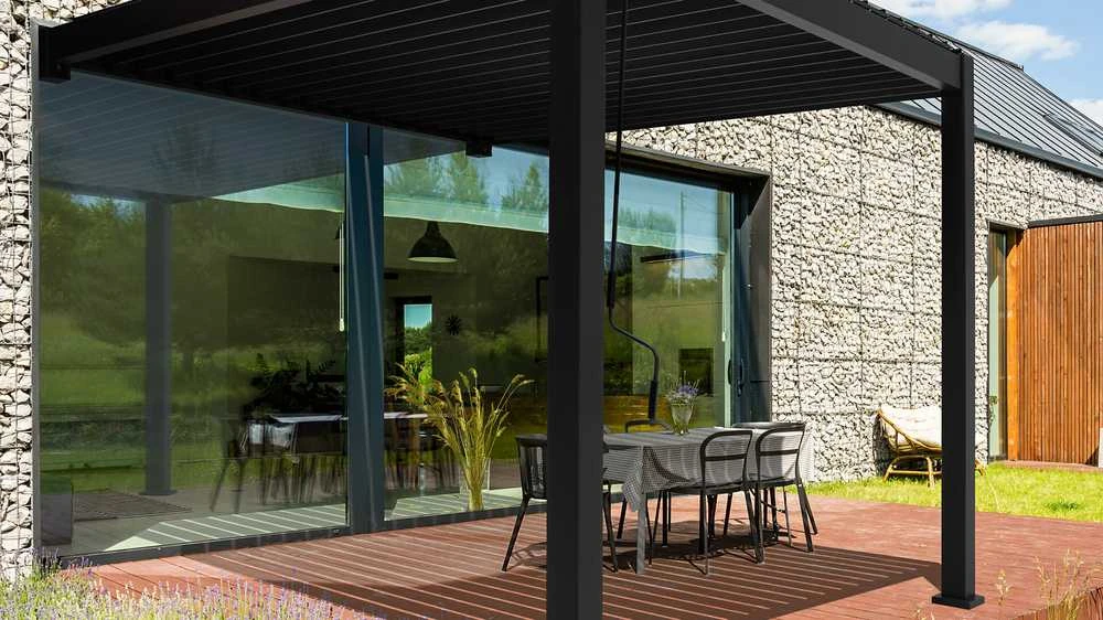 Pavėsinė Pergola Premium Wall 3x3 Anthracite, montuojama prie sienos