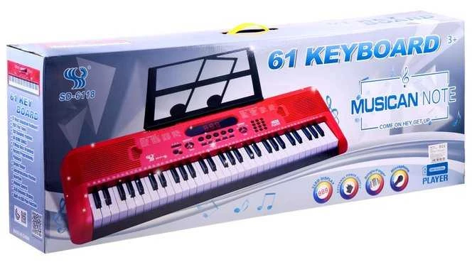 Pianinas su mikrofonu, 61 klavišai, raudonas