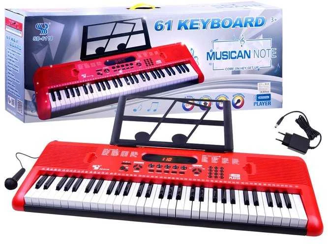 Pianinas su mikrofonu, 61 klavišai, raudonas