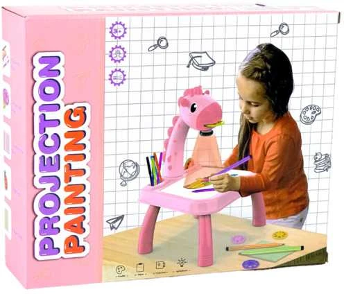 Piešimo stalas su projektoriumi ir priedais, rožinis