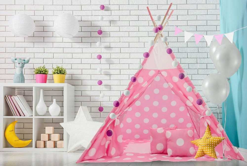 Pink Vaikiška palapinė Tipi 4. Dots, Rožinė/Baltas