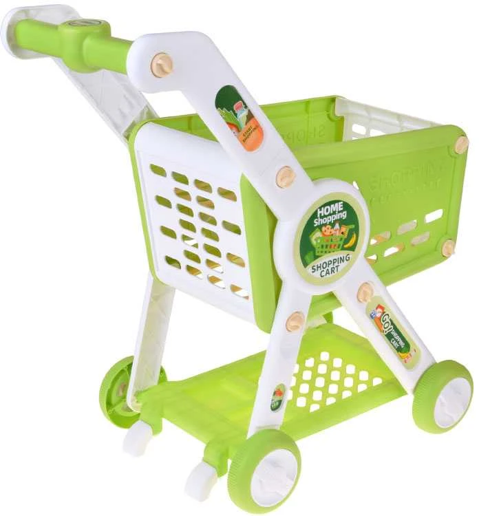 Pirkinių vežimėlis su žaisliniais maisto produktais, žalias