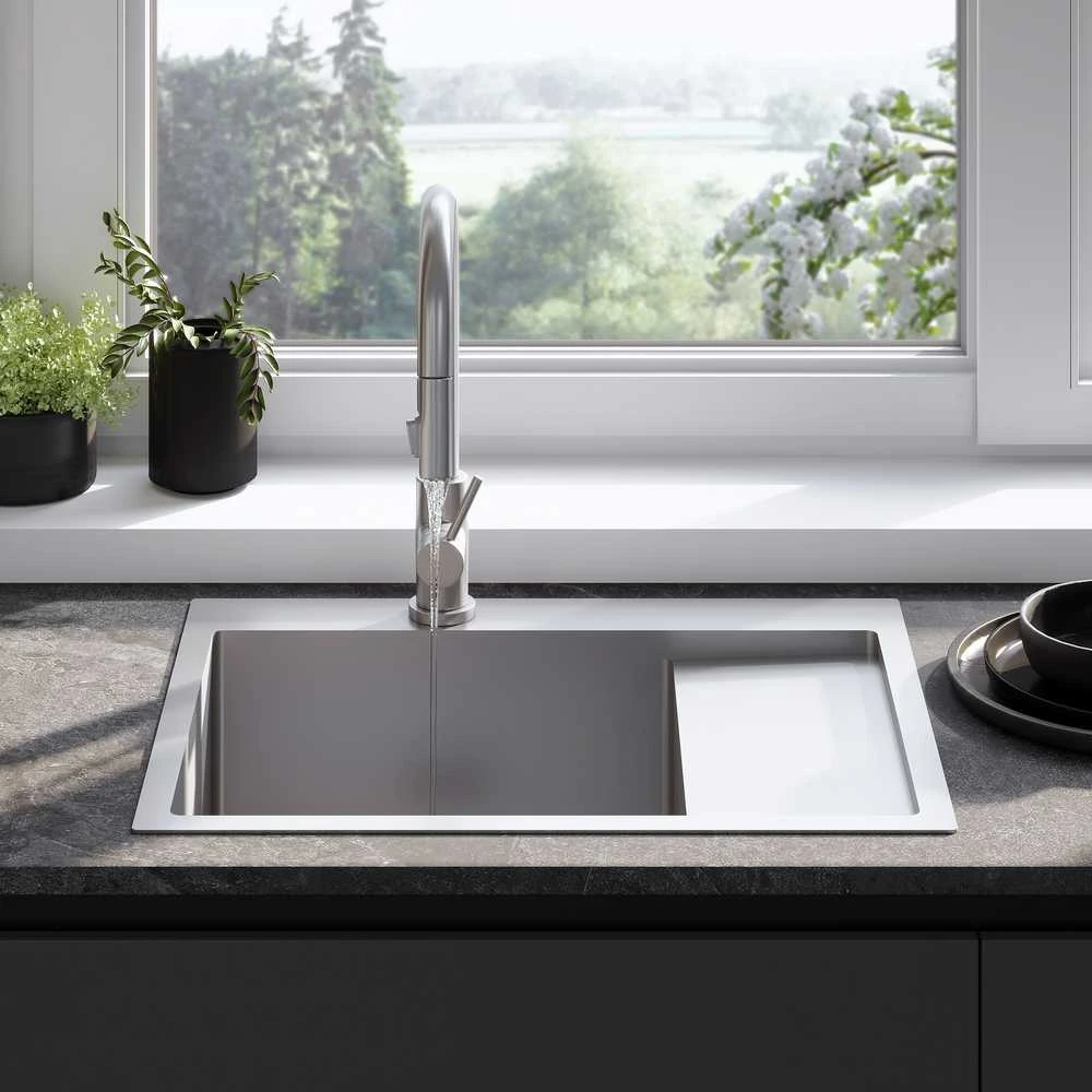 Plieninė virtuvinė plautuvė Rea Fin, Brushed Nickel