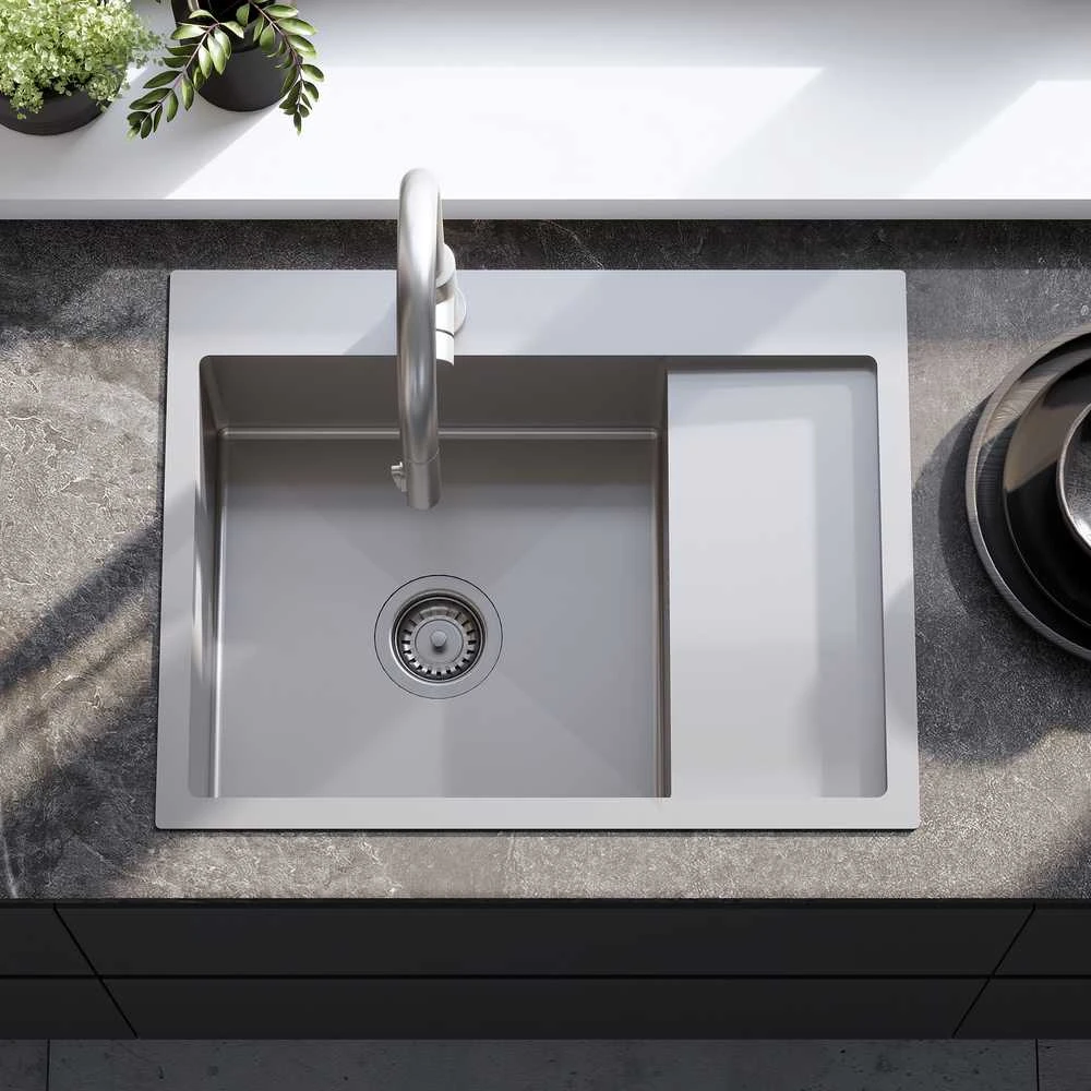 Plieninė virtuvinė plautuvė Rea Fin, Brushed Nickel