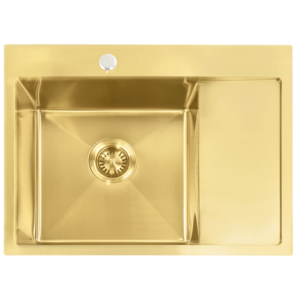 Plieninė virtuvinė plautuvė Rea Fin su maišytuvu, Brushed Gold