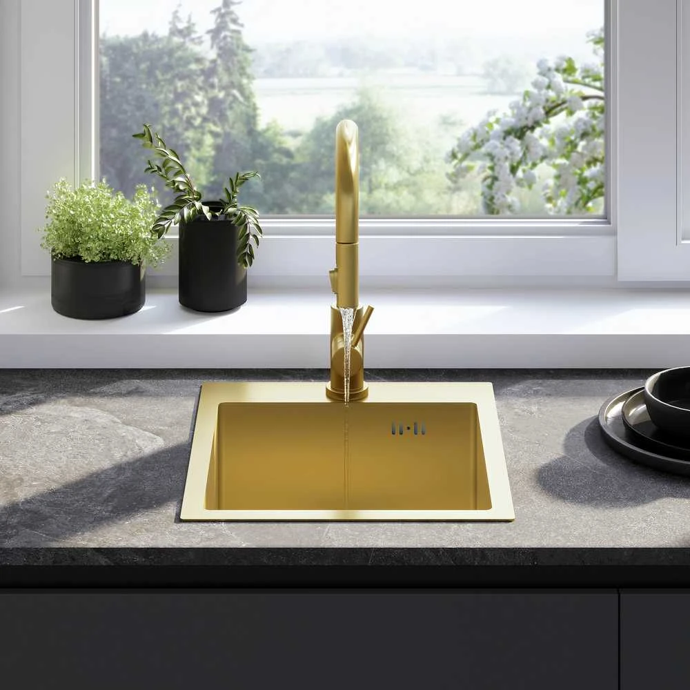 Plieninė virtuvinė plautuvė Rea Leo 40, Brushed Gold