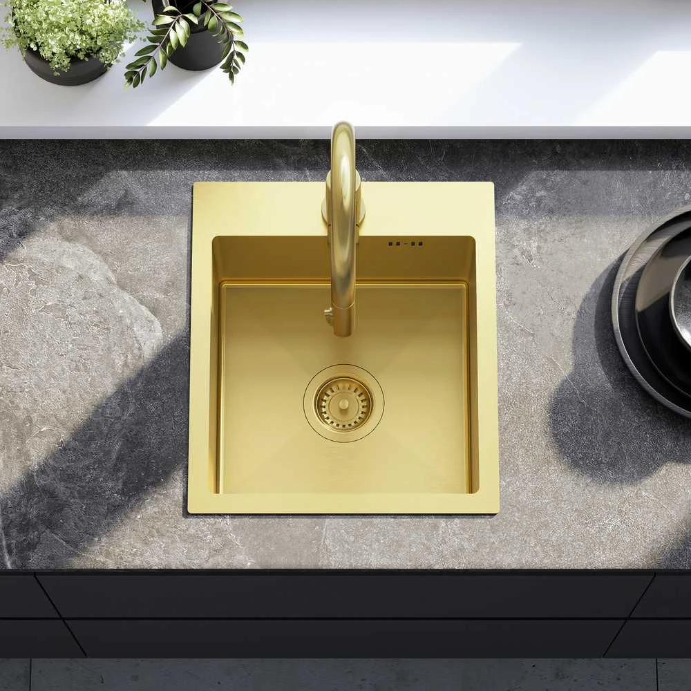 Plieninė virtuvinė plautuvė Rea Leo 40, Brushed Gold