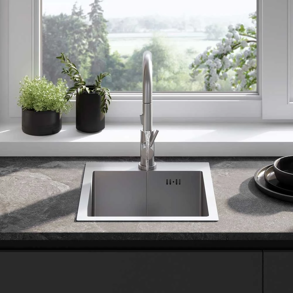 Plieninė virtuvinė plautuvė Rea Leo 40, Brushed Nickel