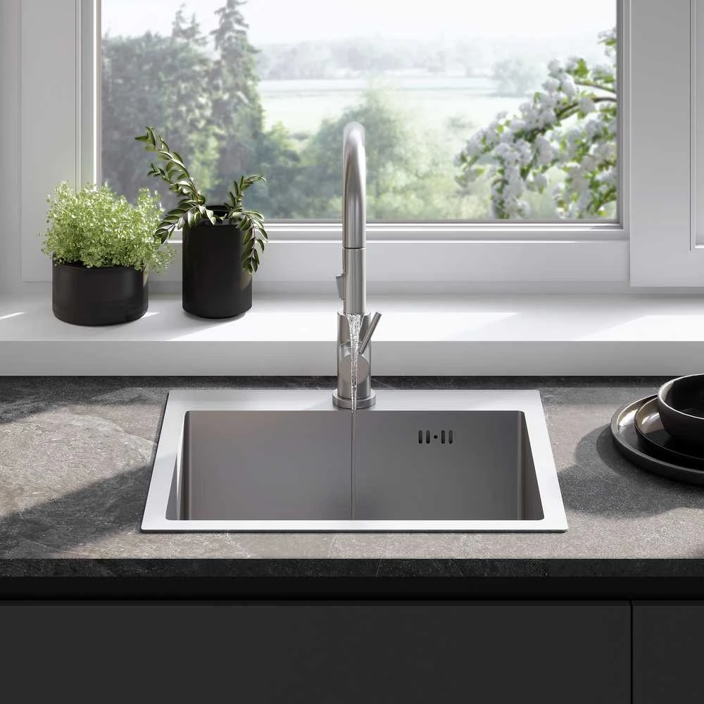 Plieninė virtuvinė plautuvė Rea Leo 50, Brushed Nickel