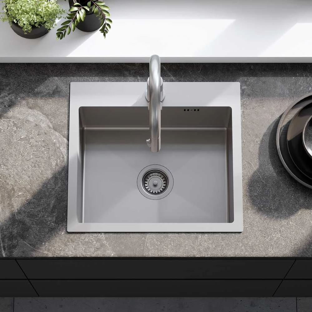Plieninė virtuvinė plautuvė Rea Leo 50 su maišytuvu, Brushed Nickel