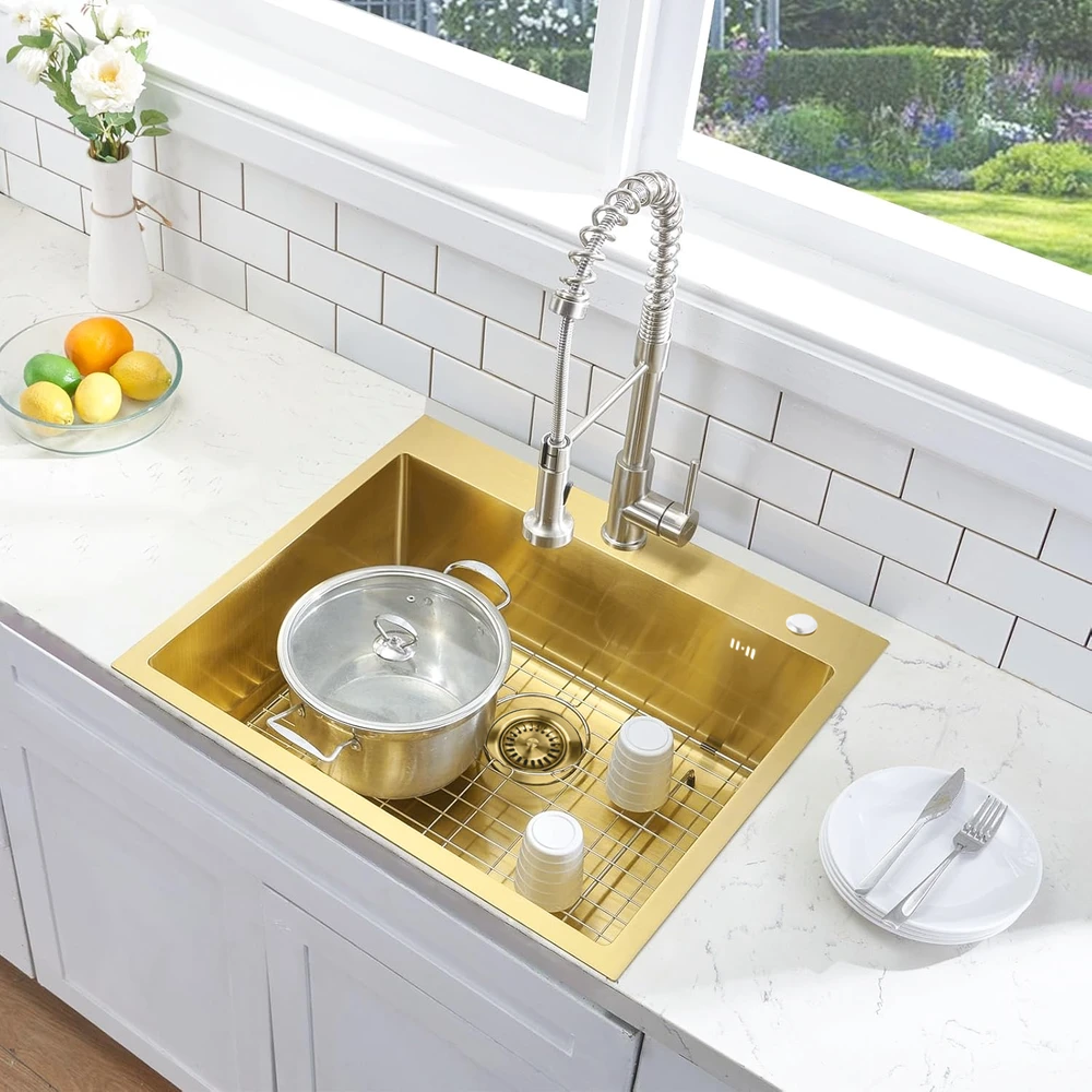 Plieninė virtuvinė plautuvė Rea Liam, Brushed Gold