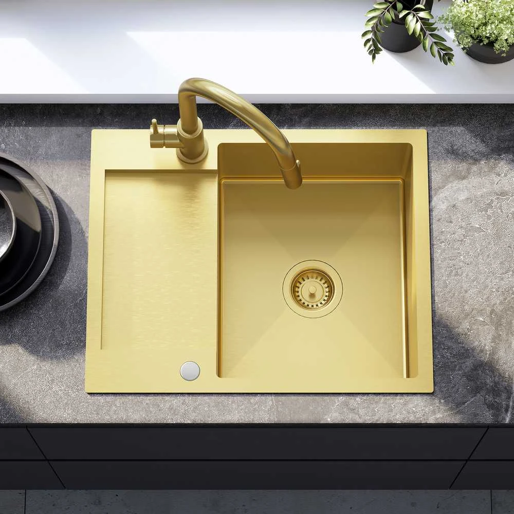 Plieninė virtuvinė plautuvė Rea Paul, Brushed Gold