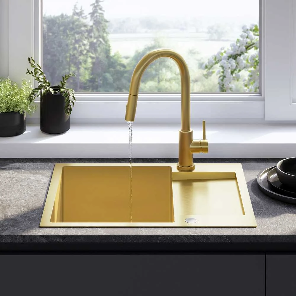 Plieninė virtuvinė plautuvė Rea Paul, Brushed Gold