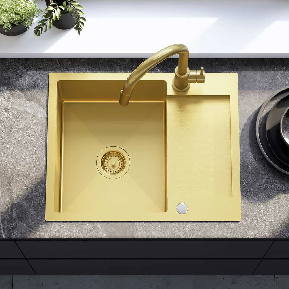 Plieninė virtuvinė plautuvė Rea Paul, Brushed Gold