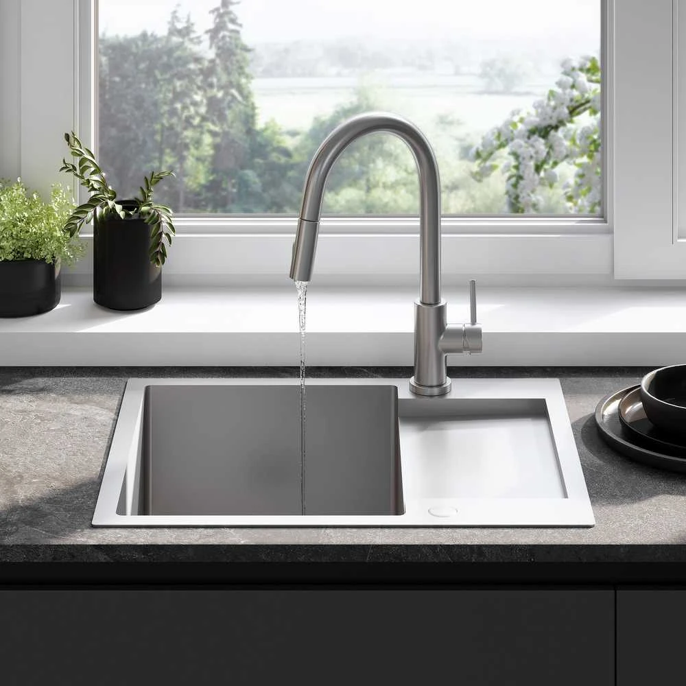 Plieninė virtuvinė plautuvė Rea Paul su maišytuvu, Brushed Nickel