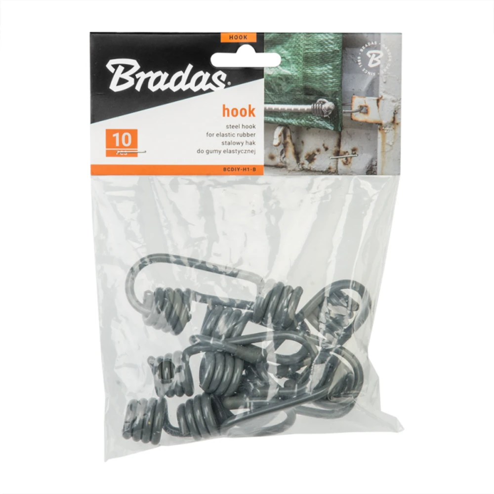 Plieninis kablys Bradas BUNGEE CORD HOOK, 10 vnt., pilkas