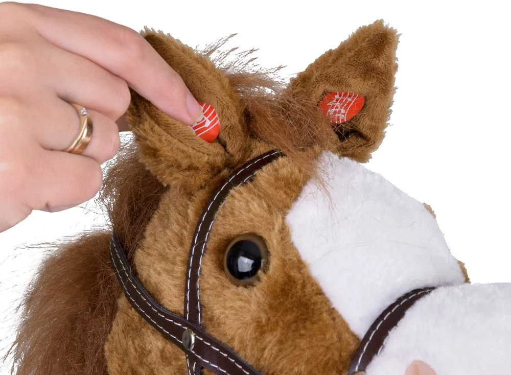 Pliušinė žirgo galva ant lazdos Hobby Horse su garsais, rudas