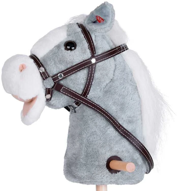 Pliušinė žirgo galva ant lazdos Hobby Horse su garsais, pilkas