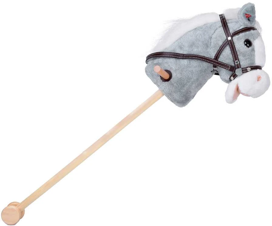 Pliušinė žirgo galva ant lazdos Hobby Horse su garsais, pilkas