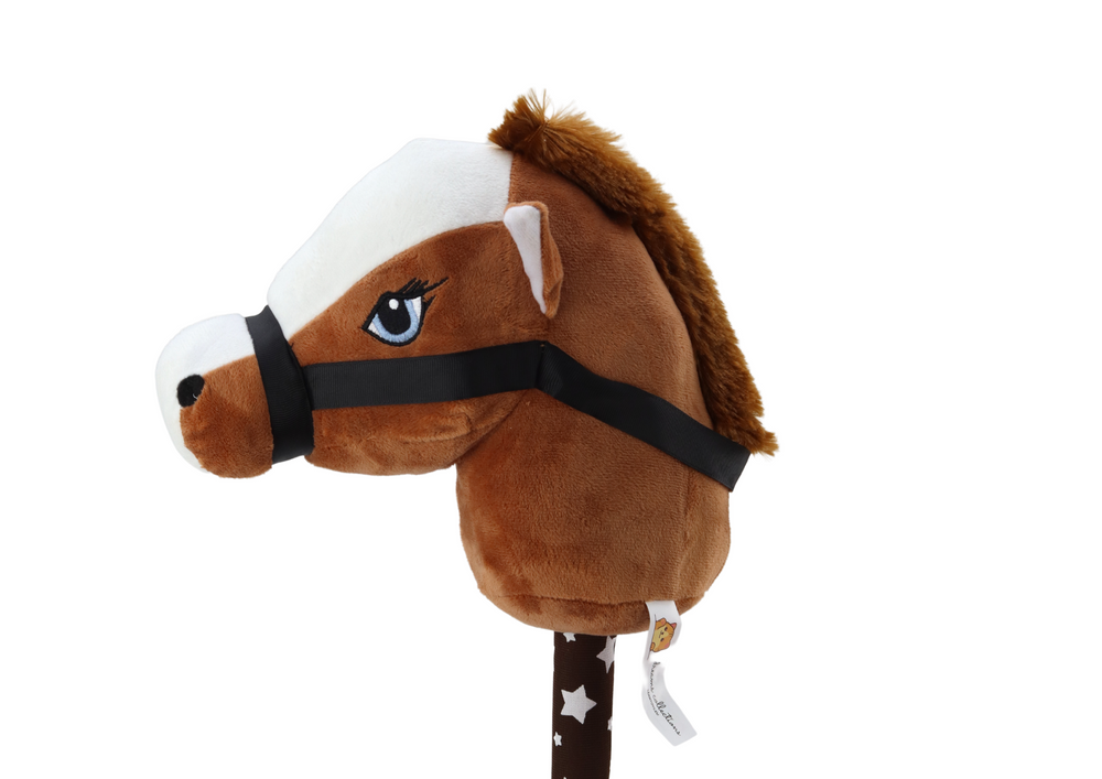 Pliušinė žirgo galva ant lazdos Hobby Horse su garsais, tamsiai rudas