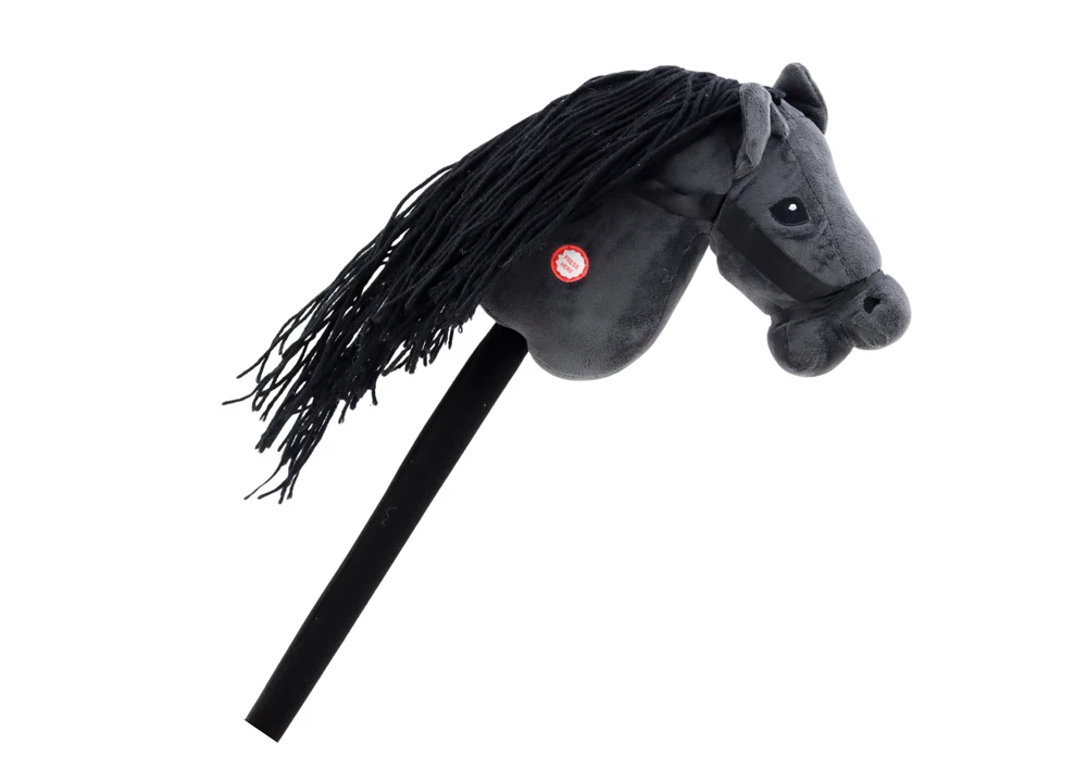 Pliušinė žirgo galva ant lazdos Hobby Horse su garsais, juodas