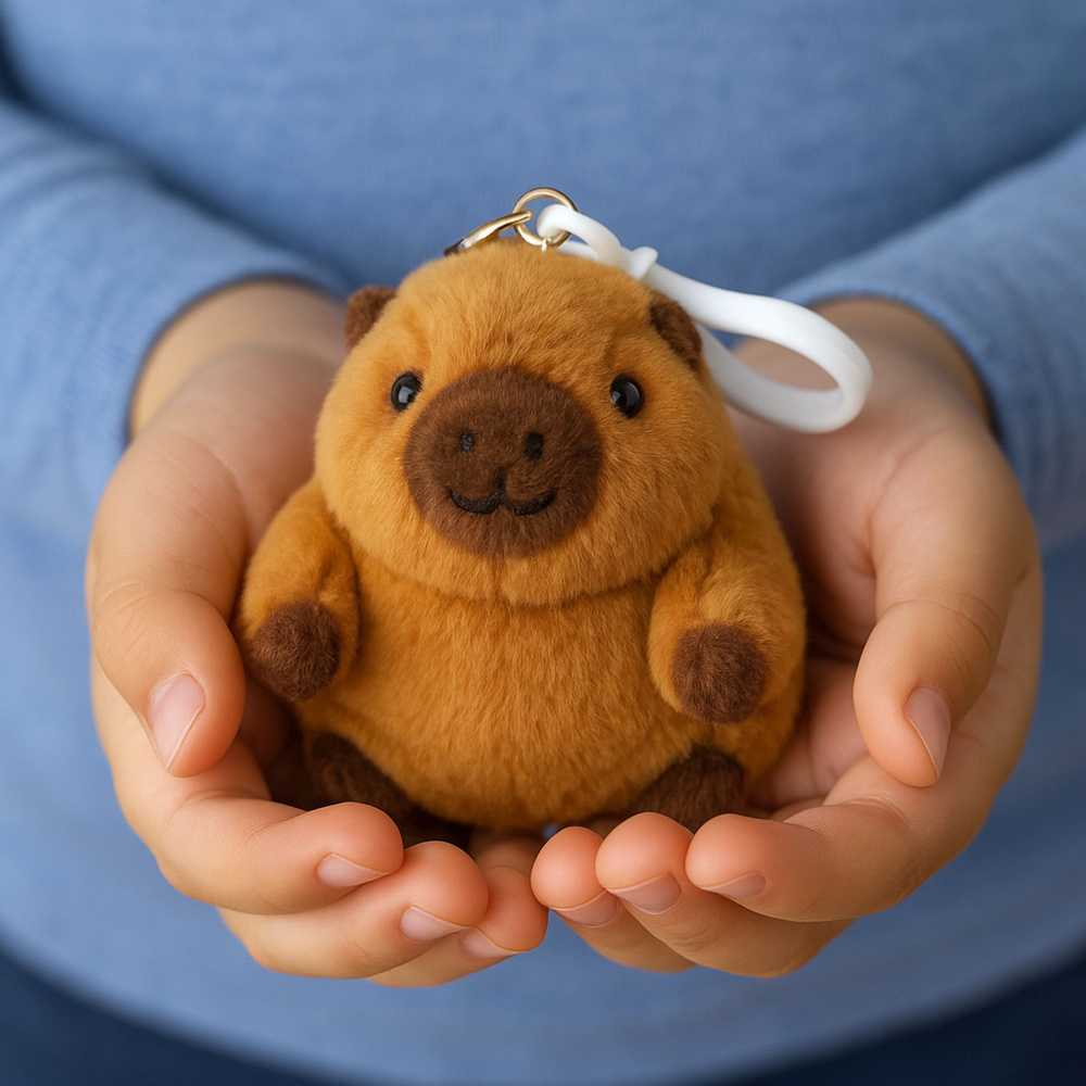 Pliušinis žaislas-pakabukas Kapibara su besisukančia uodega, 9x8 cm