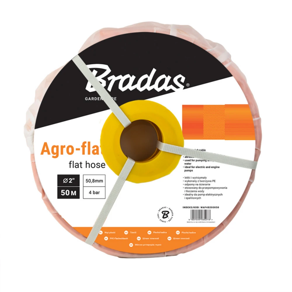 Plokščia vandens žarna Bradas AGRO-FLAT PE, 4 Bar, 1"- 100 m, Oranžinis