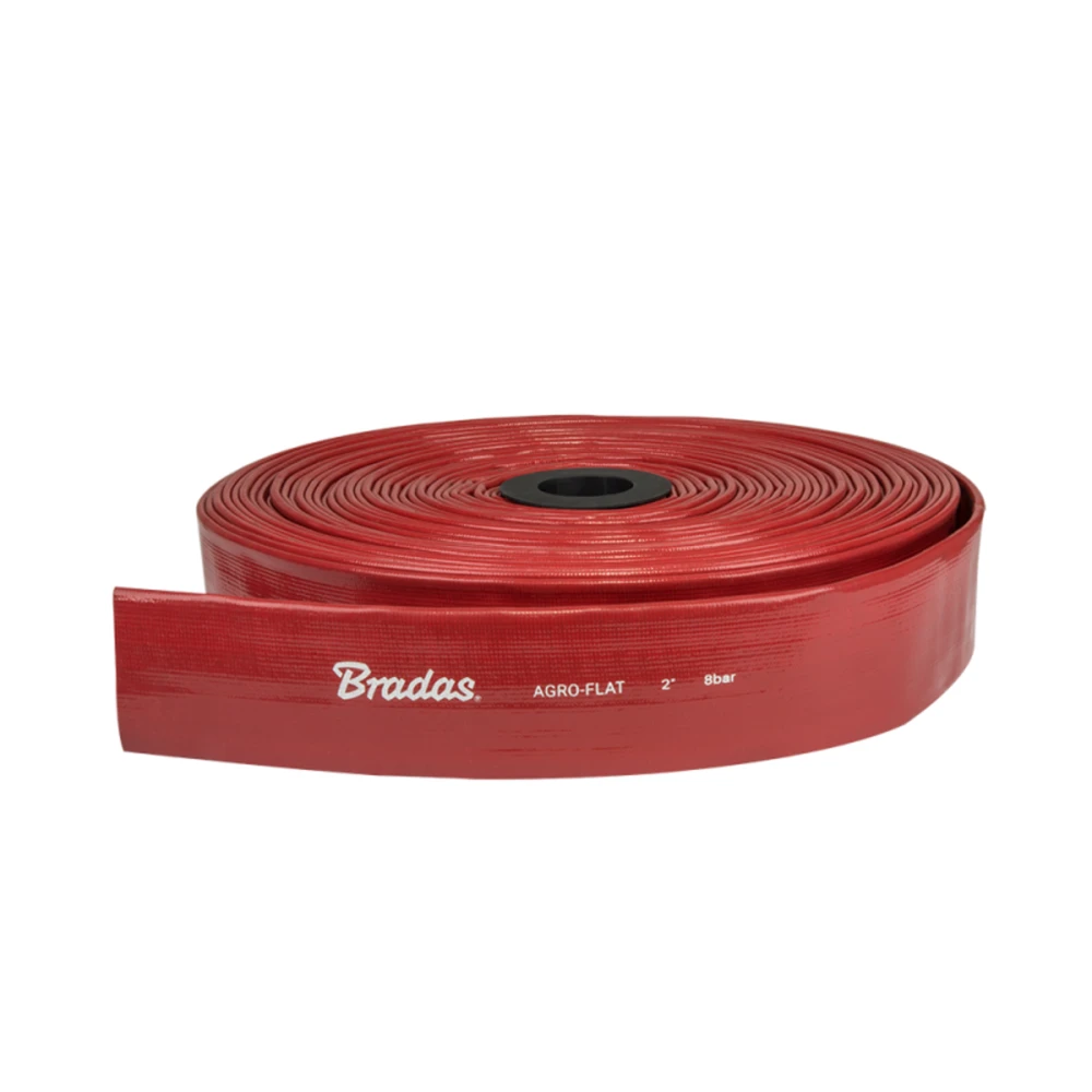 Plokščia vandens žarna Bradas AGRO-FLAT PVC, W.P.7 / B.P.21 Bar, 3- 30m, Raudona