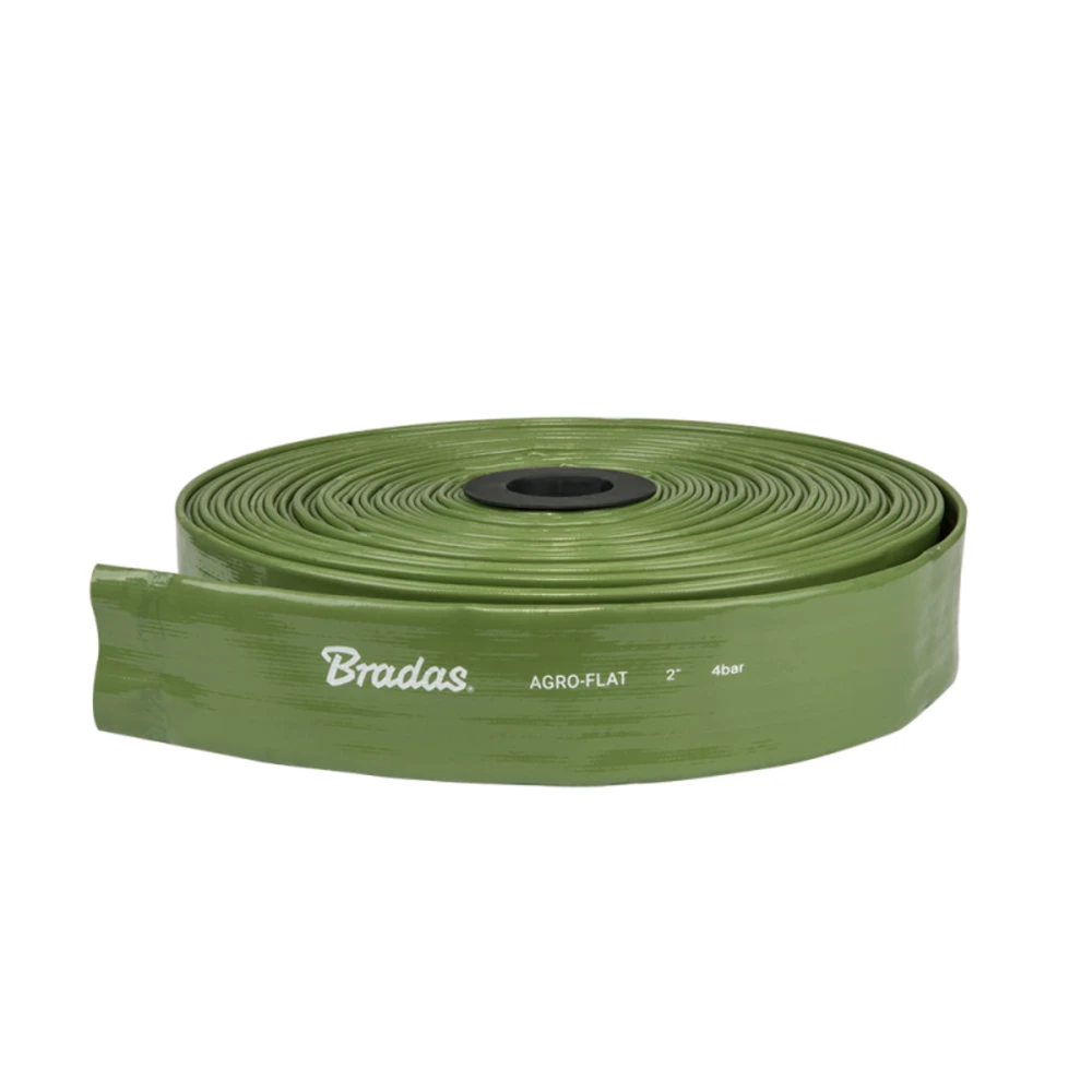 Plokščia vandens žarna Bradas AGRO-FLAT PVC, W.P.4 / B.P.12 Bar - 4"- 30m, Žalias