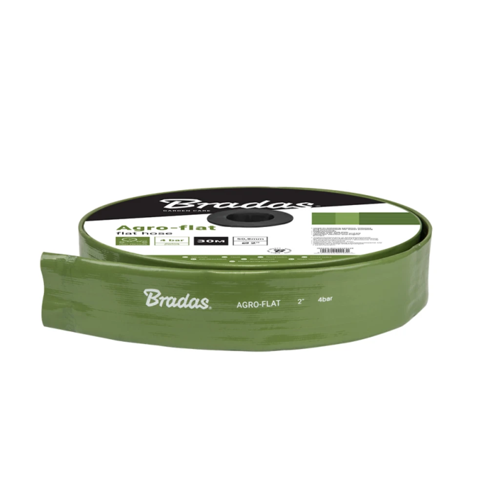 Plokščia vandens žarna Bradas AGRO-FLAT PVC, W.P.4 / B.P.12 Bar - 2"- 50m, Žalias