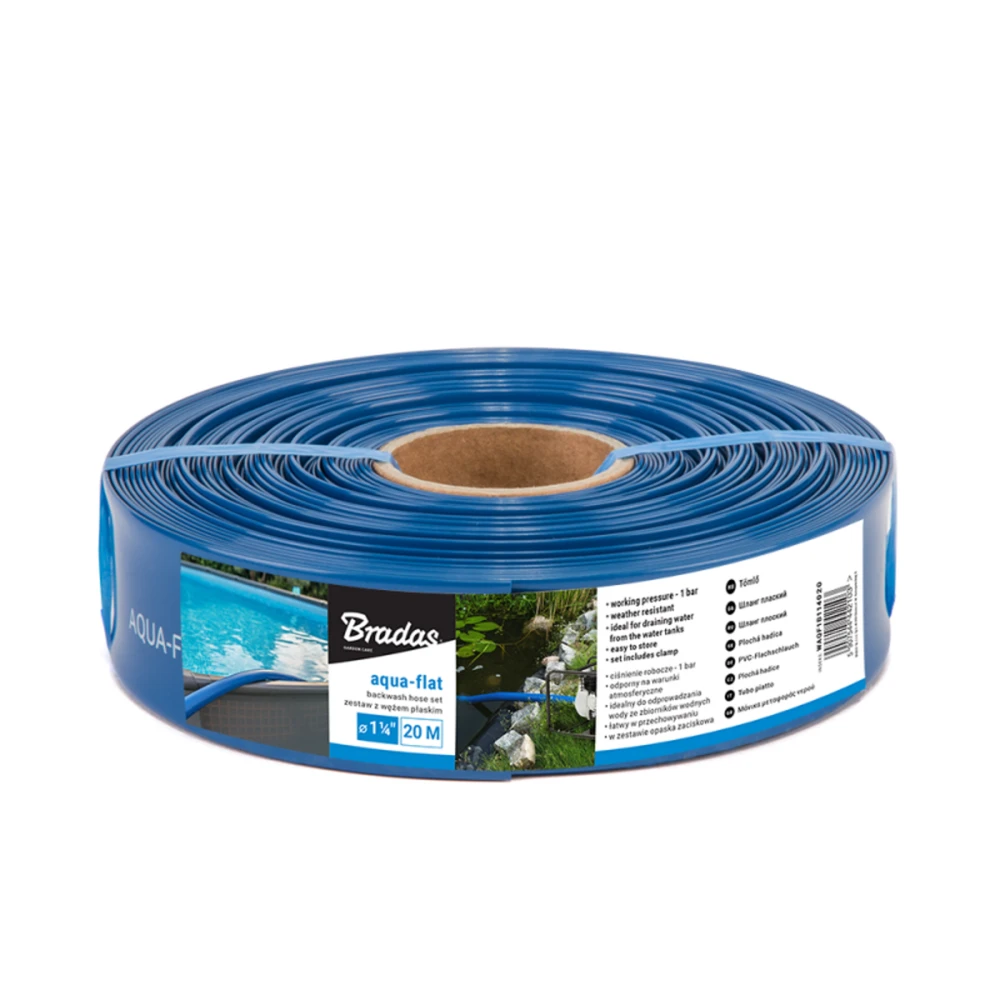 Plokščia vandens žarna Bradas AQUA-FLAT Backwash, PE/EVA, 1 Bar, 1 1/4" - 50m