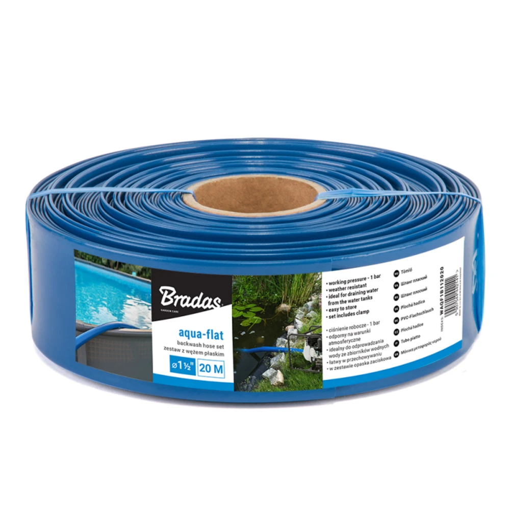 Plokščia vandens žarna Bradas AQUA-FLAT Backwash, PE/EVA, 1 Bar, 1 1/2" - 20m